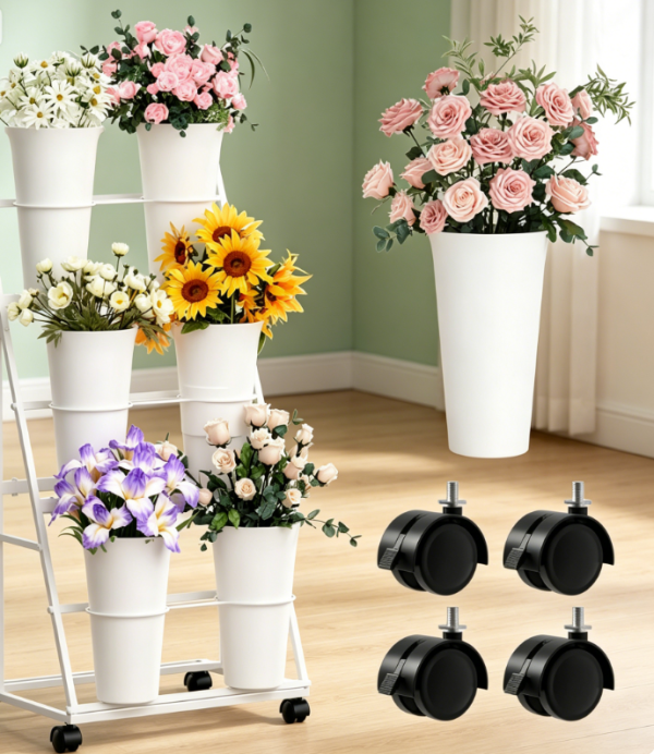 Three tier wheeled floral display and storage stand