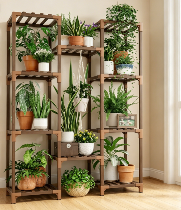 Outdoor and indoor wooden multi tiered floor standing flower stand