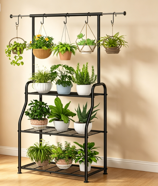 Multi tiered hanging wrought iron indoor and outdoor universal flower stand
